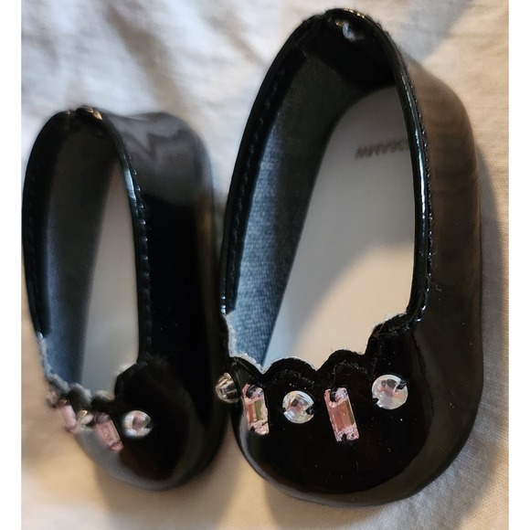 American Girl Doll Merry Magenta Black Patent Leather Flats Shoes Rhinestone - Picture 3 of 7